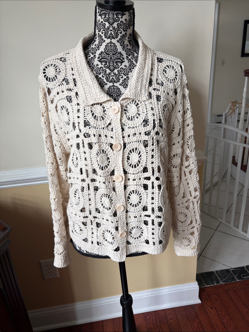Solitaire Cream Crochet Button-Up Cardigan